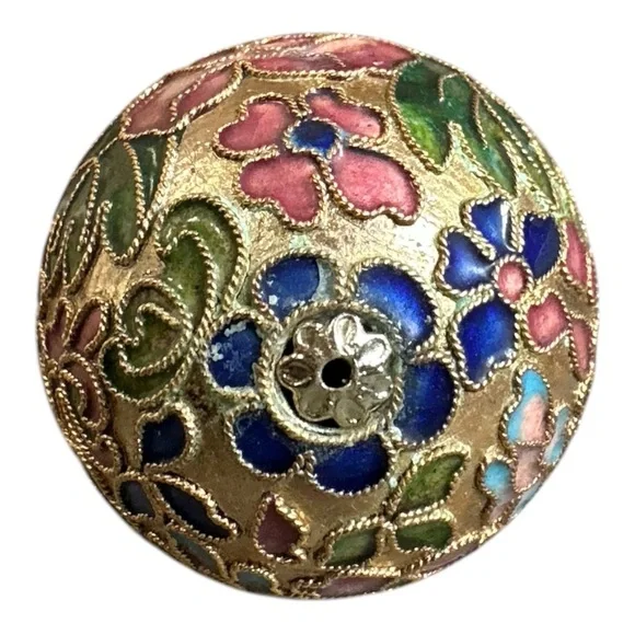 Cloisonné Vintage Christmas Ornament Floral Ball Bauble Gold Pink Green Blue - Picture 6 of 7